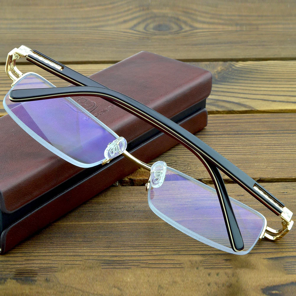 Деловые Стильные Золотые очки для чтения мужчин с чехлом из искусственной кожи + 0