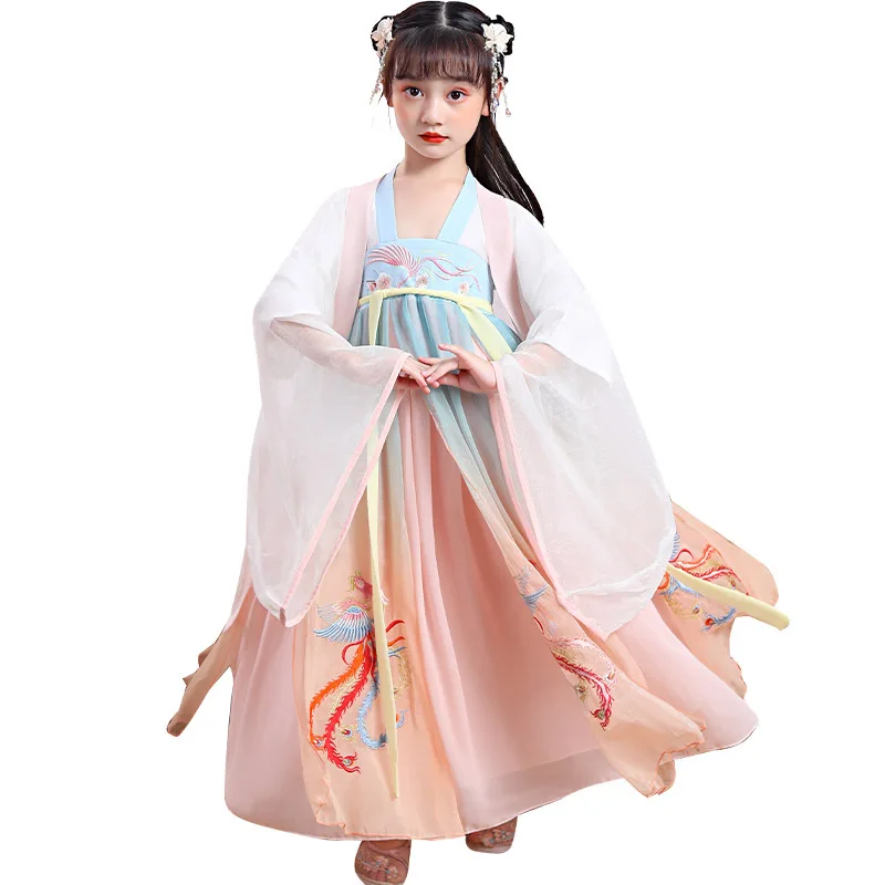 

Children's Chinese Style Fairy Elegant Ancient Hanfu Dress Summer Girl Ancient Dress Skirt Embroidery Tang Suit For Kids LB332