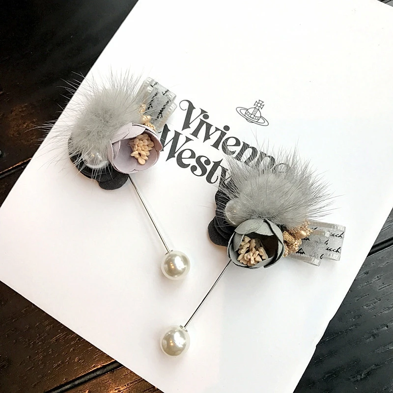 Корейский весенний норковый шар ткань цветок броши с искусственным жемчугом для