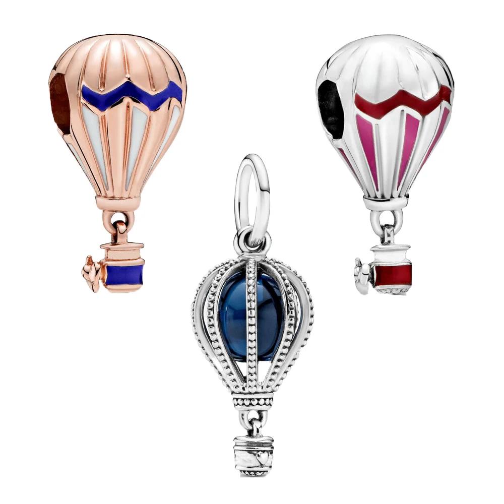 Бусины из серебра 925 пробы синие розовые золотые красные шармы с воздушным шаром