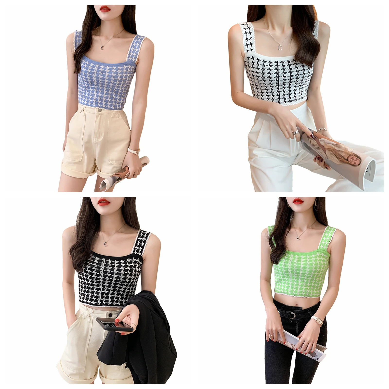 Женские трикотажные майки, летние укороченные топы без рукавов с принтом и квадратным вырезом для взрослых