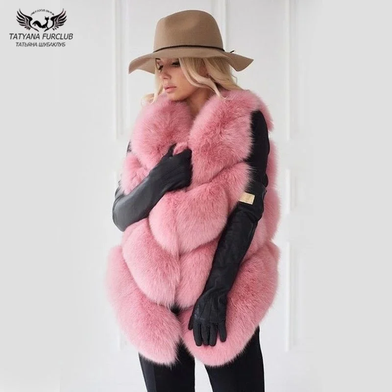 Tatyana Furclub Girl Fur Vest Real Natural Fox Fur Vest Coat Real Women Jacket  Real Fox Fur Jacket Fashion Warm Girl Fur