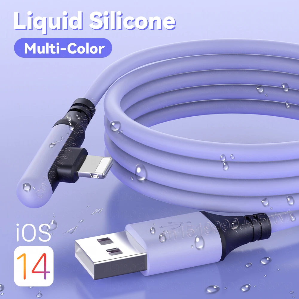 Cable USB de 90 grados para móvil, cargador de carga rápida de silicona líquida, Cable de datos de 0,3/1,2/1,8 M, para iPhone 13, 12, 11 Pro, Max, X, XR, XS, 8, 7, 6s, 5s