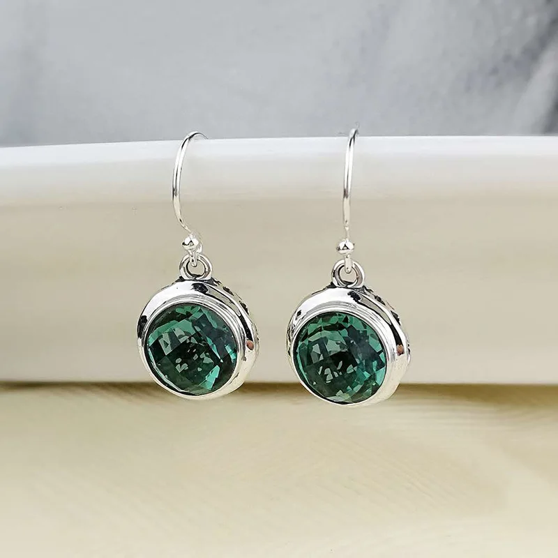 Женские круглые серьги с изумрудом из стерлингового серебра 925 пробы модные
