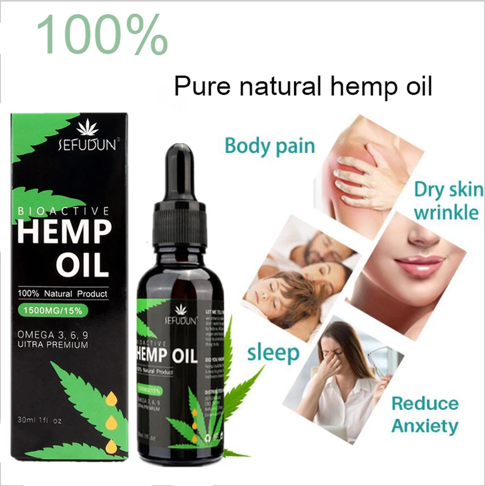1pcs 30ml 100% Organic Hemp Oil Bio-active Hemp Seeds Oil Extract Drop for Pain Relief Reduce Anxiety Better Sleep Essential Oil
