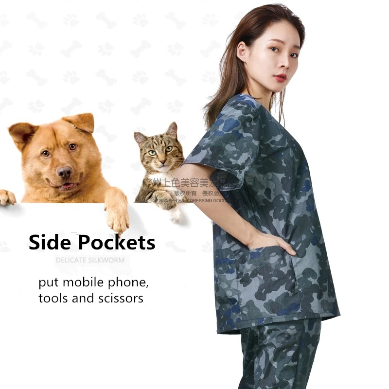 

New style pet shop beauty work clothes personality trend anti-hair suit dog bathing and shearing anti-splash camouflage clothing