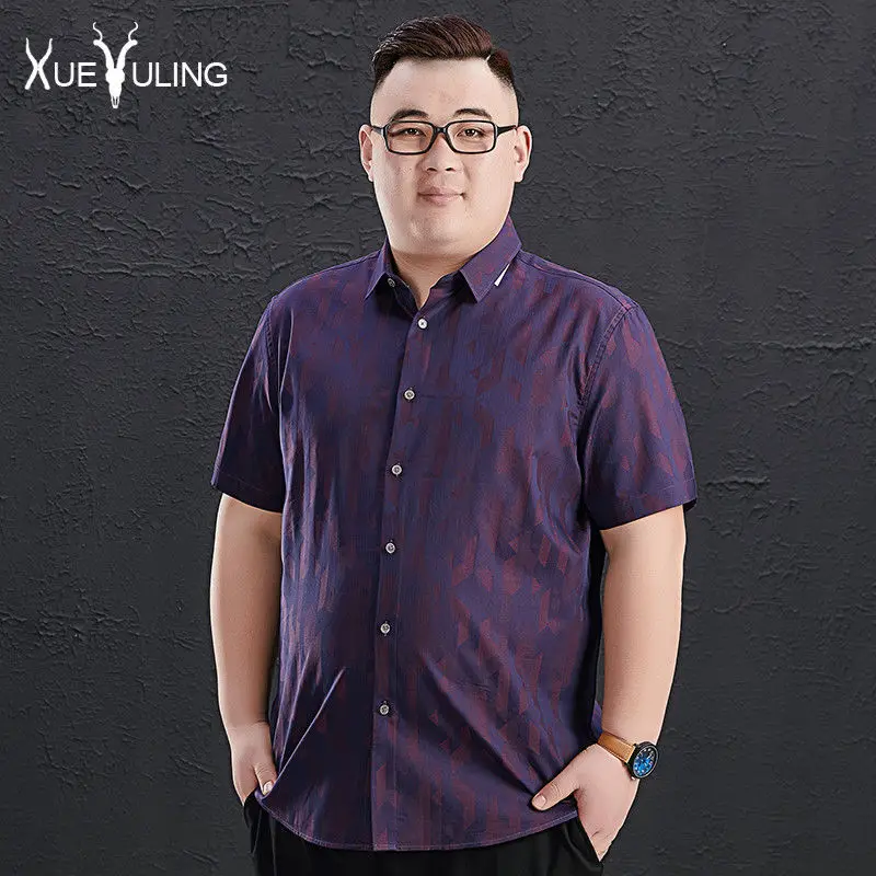 

Large business casual shirt men's summer loose fitting formal top fat half sleeve fat dark short sleeve shirt
