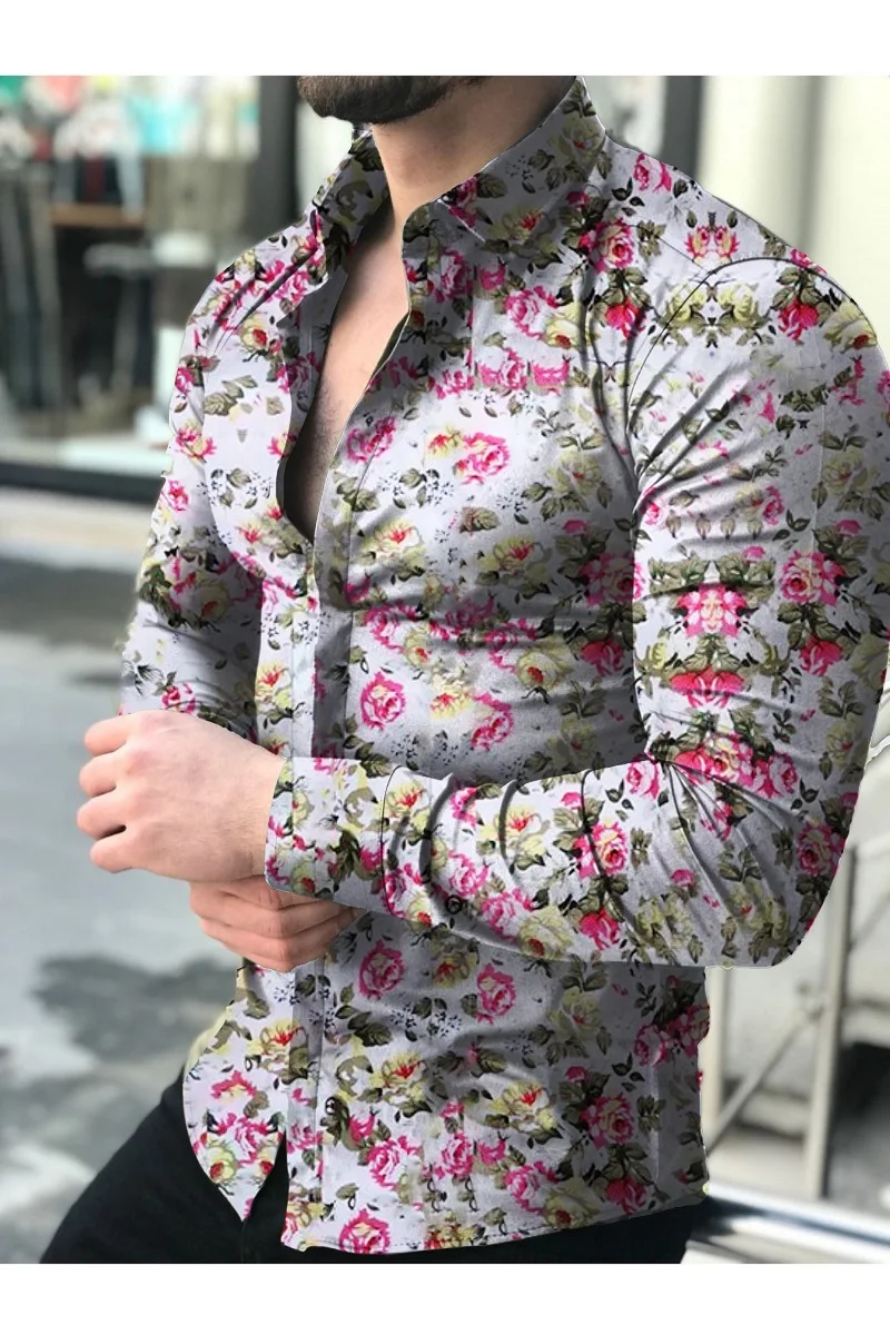 Camisa manga larga para hombre, Top 2021 Floral, blusa informal, camisas Hawaianas, ropa masculina