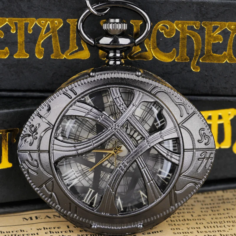 

Classic Movie Black Hollow Eye Shape Carved Quartz Pocket Watch Necklace Pendant Men Women Fob Clothing Accessories