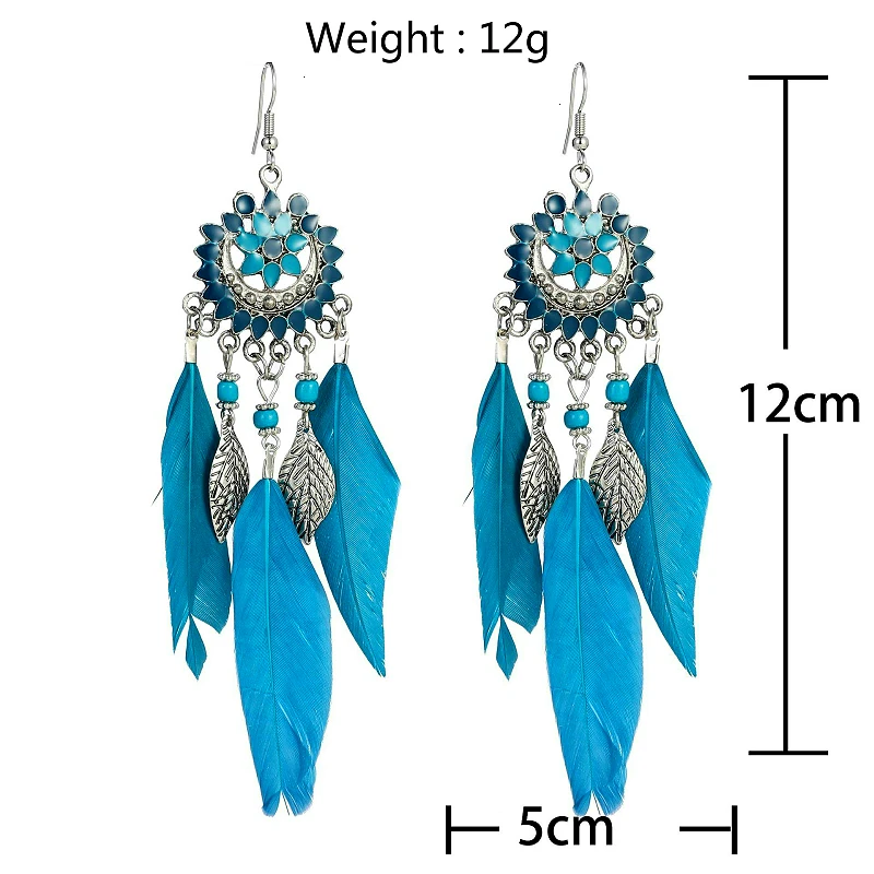 

Bohemia Feather Earrings 2021 Women Vintage Ethnic Style Long Tassel Dangle Drop Earrings Fashion Jewelry Boucle D'oreille