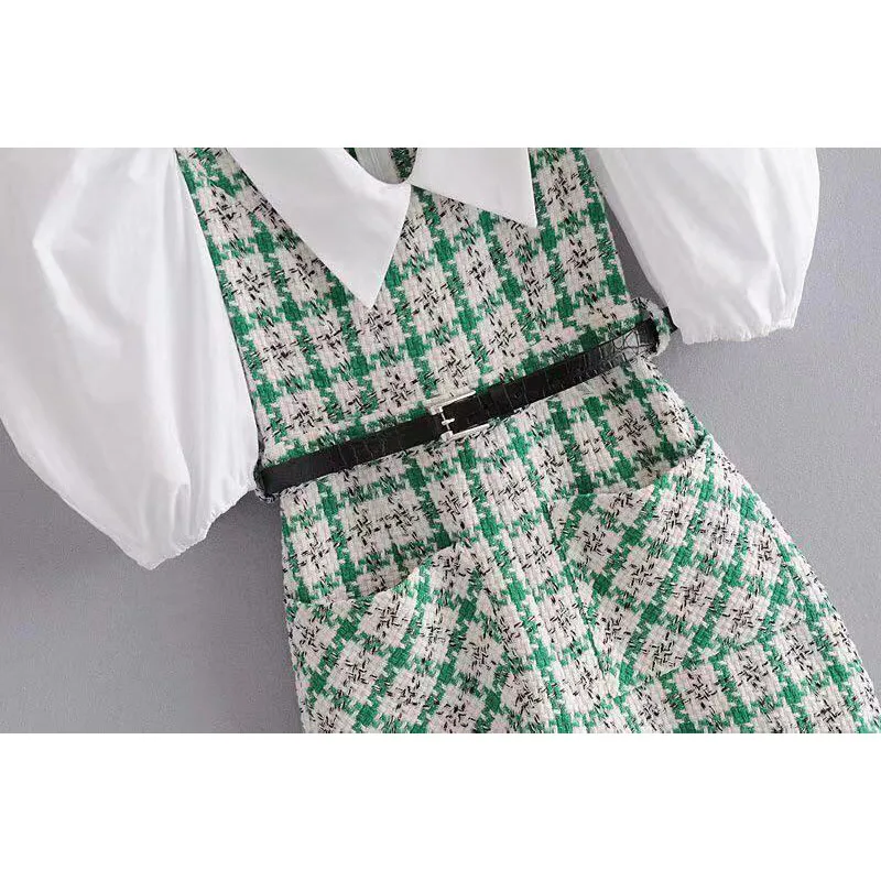 

ZALady jumpsuit women summer 2021 puff short sleeve patchwork Plaid casual Harajuku Rompers Slim Bodycon Sexy Playsuit clothes