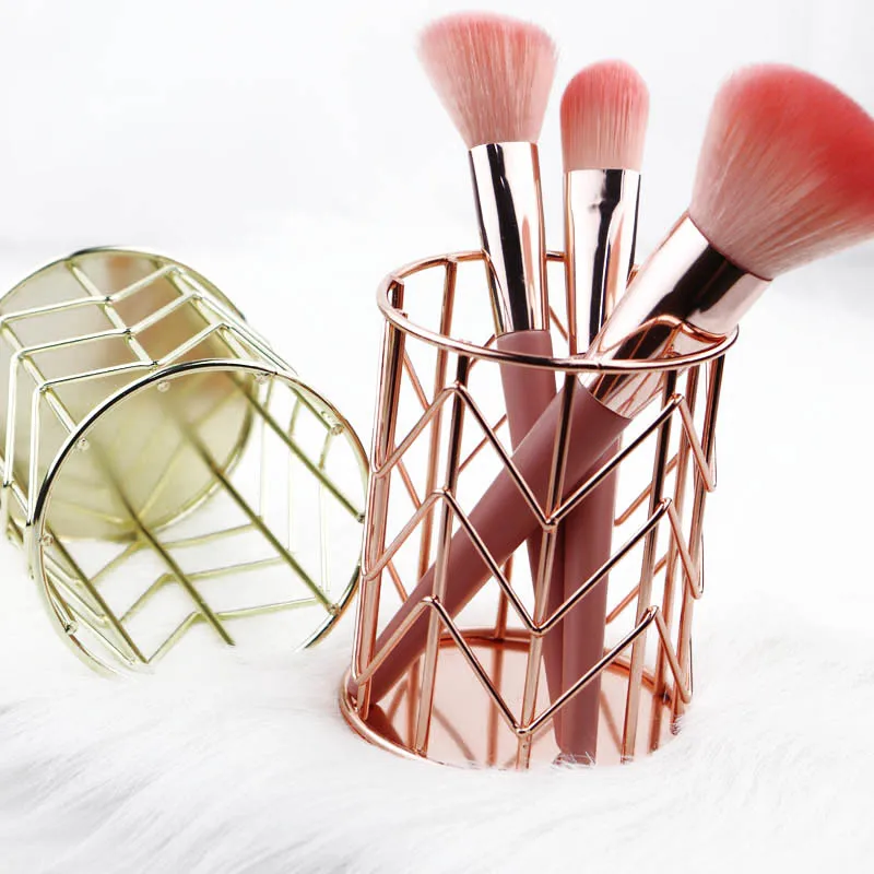 

1 Pcs Wrought Iron Round Pen Storage Lipstick Brush Pen Holder Organizer Cosmetics Makeup Brushes Storage Box