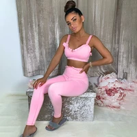 women clothing sportware yoga sets for fitness camisole 2pcs sexy pink crop top bra gym leggings pants ladies running suits