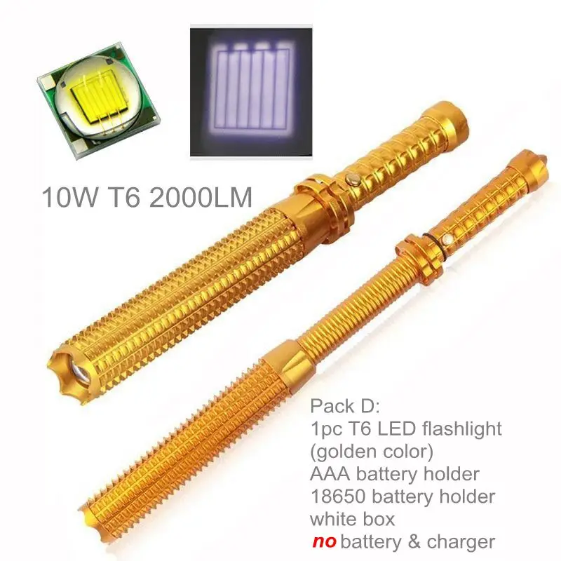 T6 Golden TMWT 10 W XML T6 или 5 W Q5 светодиодный самооборона расширяемый дубинку фонарик Torch Light телескопическая для аварийного - Испускаемый цвет: T6 Golden