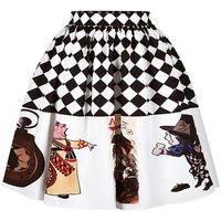 2021 summer high waist alice in wonderland print pleated skirts women a line lolita saia midi skirts tutu skirt sexy faldas