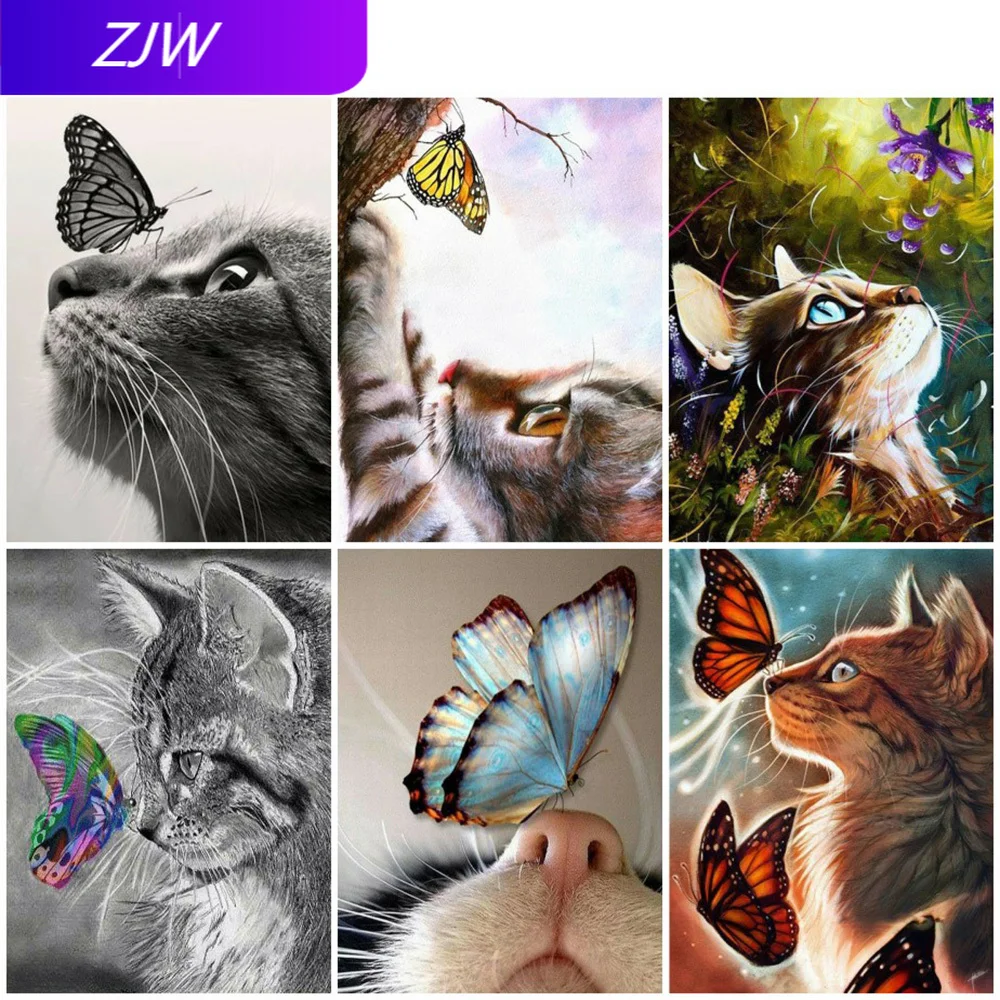 

Diamond Painting Cat And Butterfly Diamond Embroidery Animals Cross Stitch Full Drill Wall Stickers
