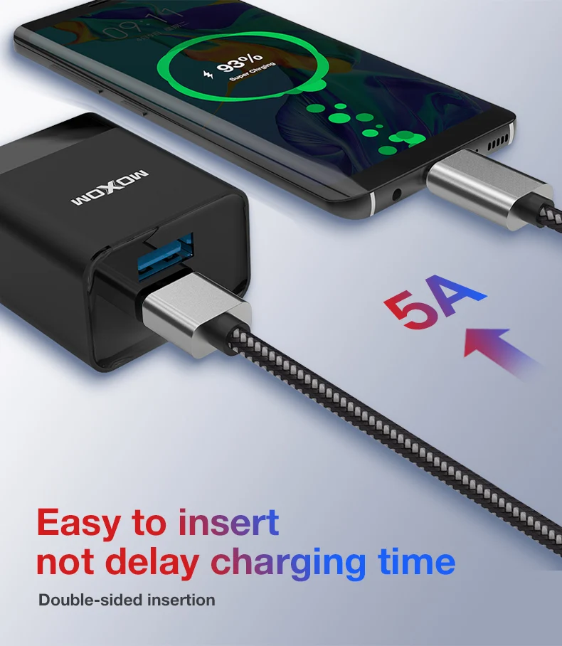 MOXOM USB C кабель 5A Supercharge usb type C кабель для huawei p20 lite Быстрая зарядка быстрое зарядное устройство кабель для samsung S9 8 Note 9