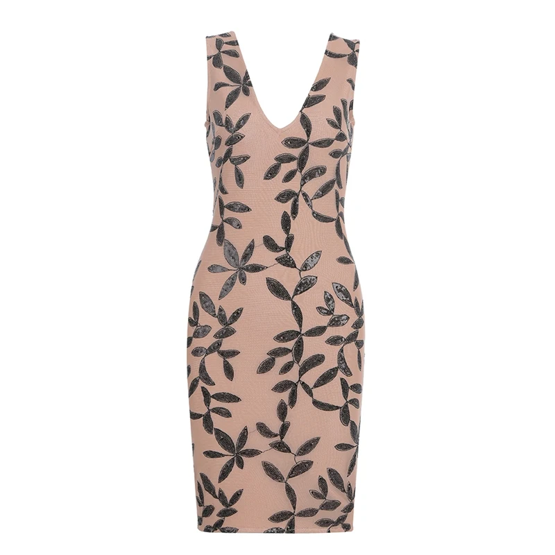 black apricot dress Сексуальное женское мини-платье с v-образным вырезом и открытой спиной, расшитое блестками, элегантные однотонные облегающие Стрейчевые вечерние женские Платья До Колена, Vestidos - Цвет: black apricot dress