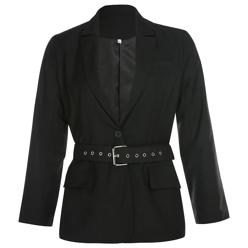 black Черные повседневные женские пиджаки, корейский стиль, осень, куртки Chaqueta Mujer, пальто, женские, регулируемые, Veste Femme - Цвет: black