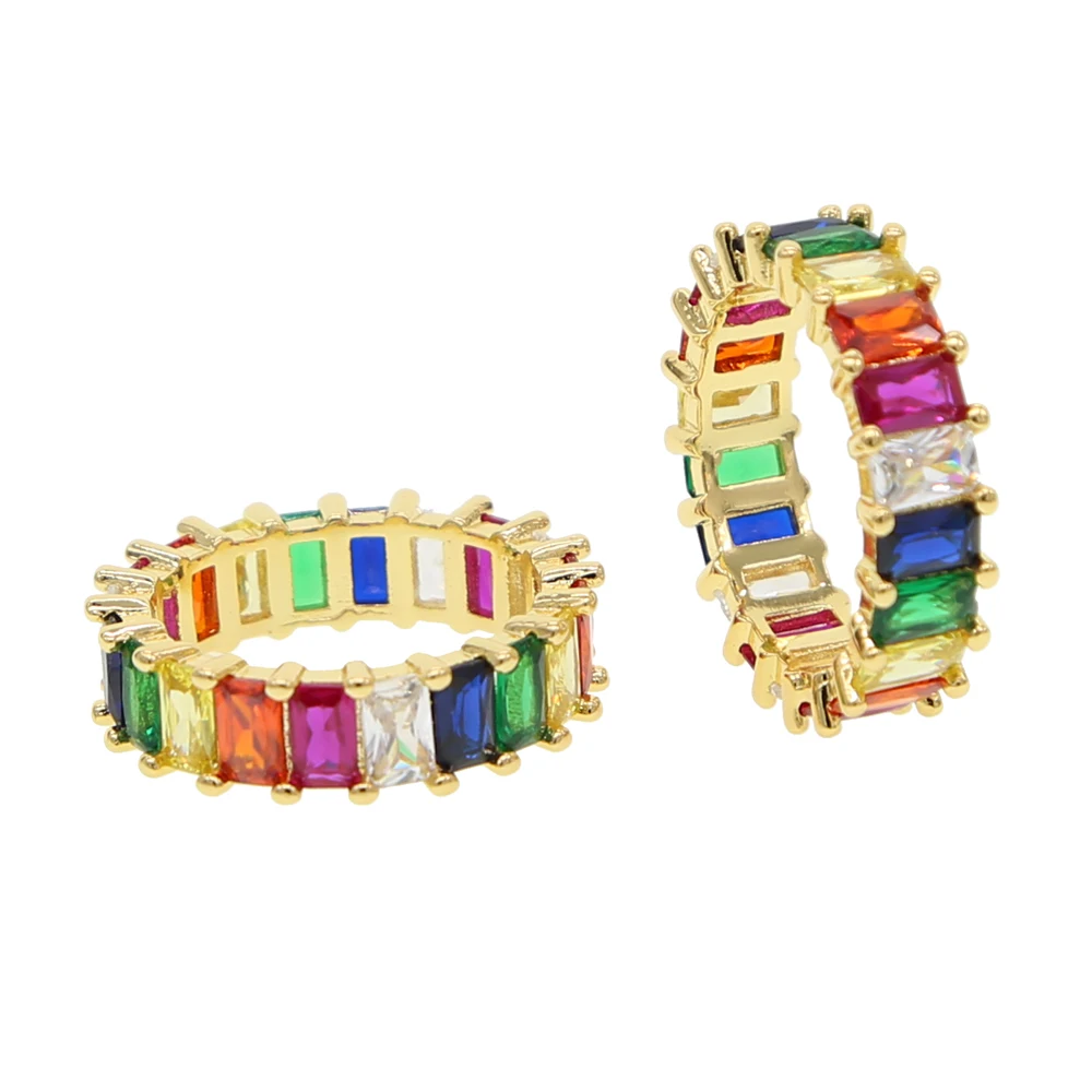 Женское Обручальное кольцо с разноцветным радужным багеттом и фианитом|Кольца