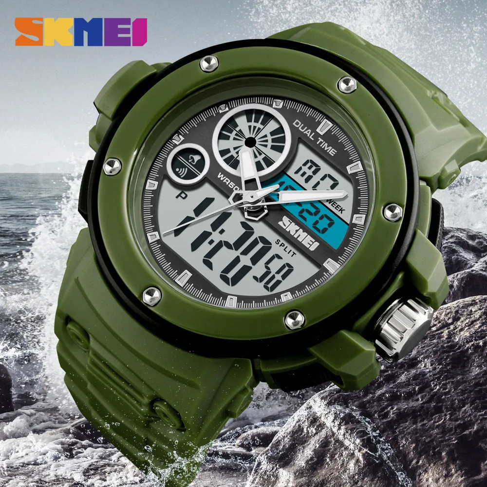 SKMEI New Fashion Casual Outdoor Sport Watch Men Watches Chrono Alarm Clock Dual Display 5Bar Waterproof Wristwatches 1341 | Наручные