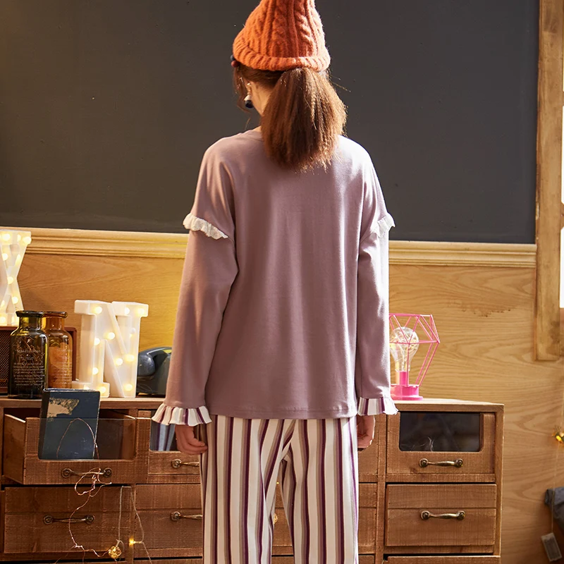 

Autumn Pyjamas Women Knitted Cotton Pajama Set Cartoon Long Sleeve Casual Soft Female Sleepwear Plus Size Pijama Mujer Home Wear