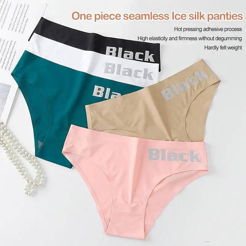 

S-XL Ice Silk Panties Female Underpants Sexy Pantys For Women Underwear Comfort Seamless Plus Size Solid Color Briefs Lingerie