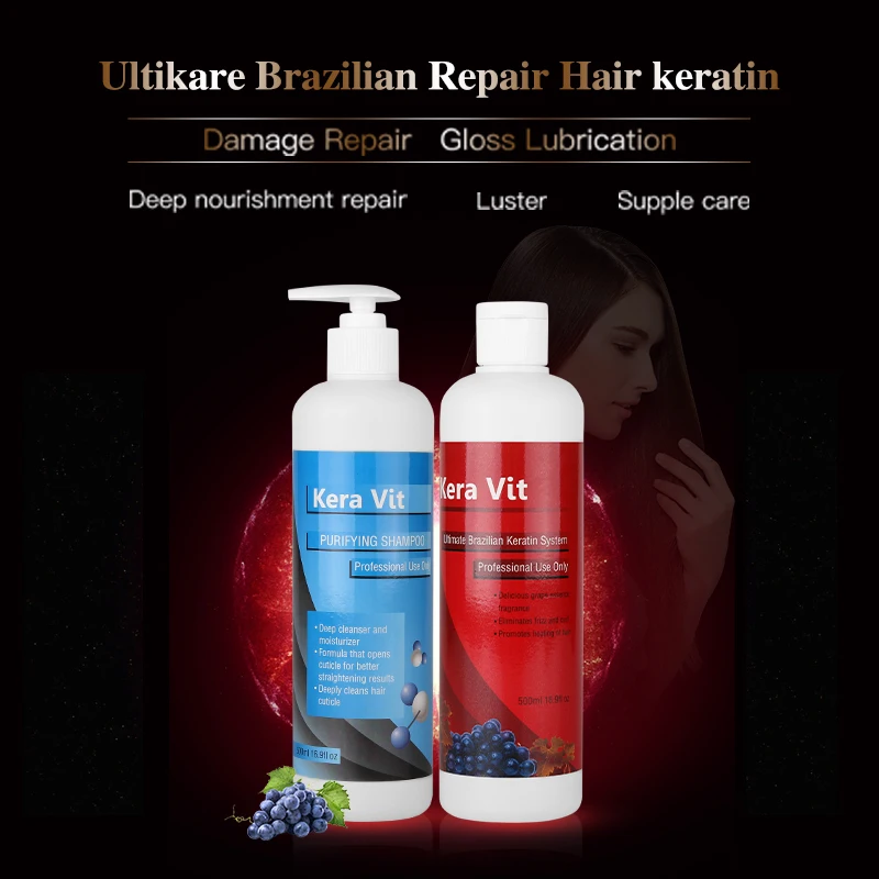 

High Quality Professional Kera Vit 500ml Purfying Shampoo+500ML 5% N Keratin Treatment Hair+Hair Iron+a Free Small Gifts Set