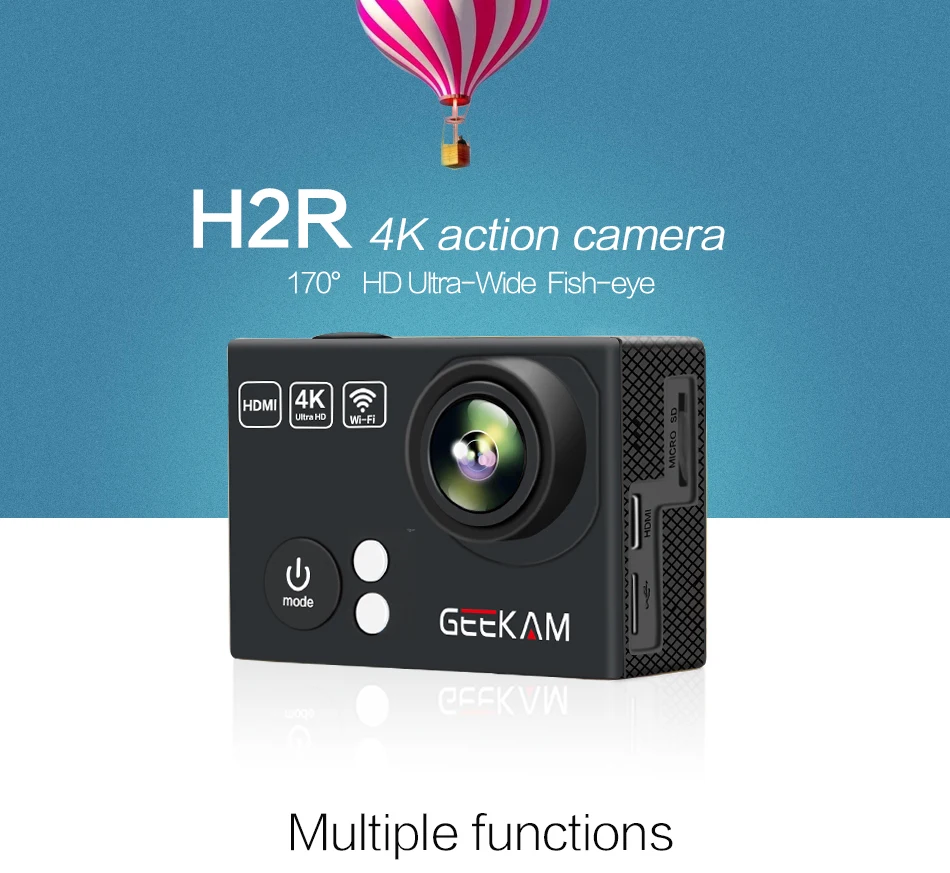 GEEKAM Экшн-камера H2R/H2 ультратонкий HD 4 K/25fps WiFi 2," 170D подводный водонепроницаемый велосипедный шлем Экстремальные виды спорта видео камера