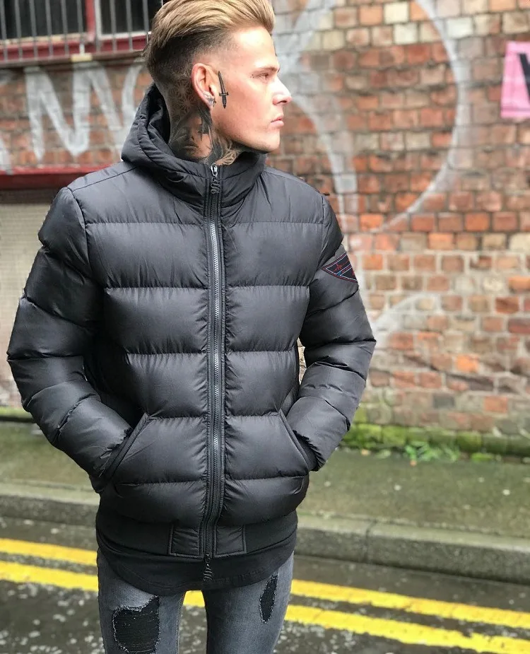 Winter Men's Hooded Full Zip Warm Cotton Sports Bomber Jackets Muscle Fit Fashionable Tide Casual Coat