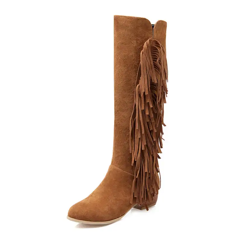 

Dilalula 2021 Hot Sale Knee High Boots Women Fringe Flock Autumn Winter Boots Female Shoes Woman Winter Long Boots