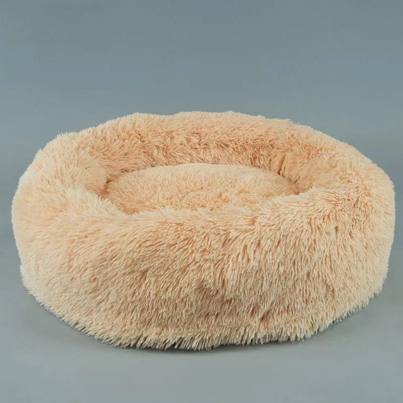 light yellow Съемная круглая кровать для собаки пончик Cuddler круглая подушка кровать для домашних животных Самонагревающиеся и уютные кровати для домашних животных с застежкой-молнией и поддерживающим дном - Цвет: light yellow