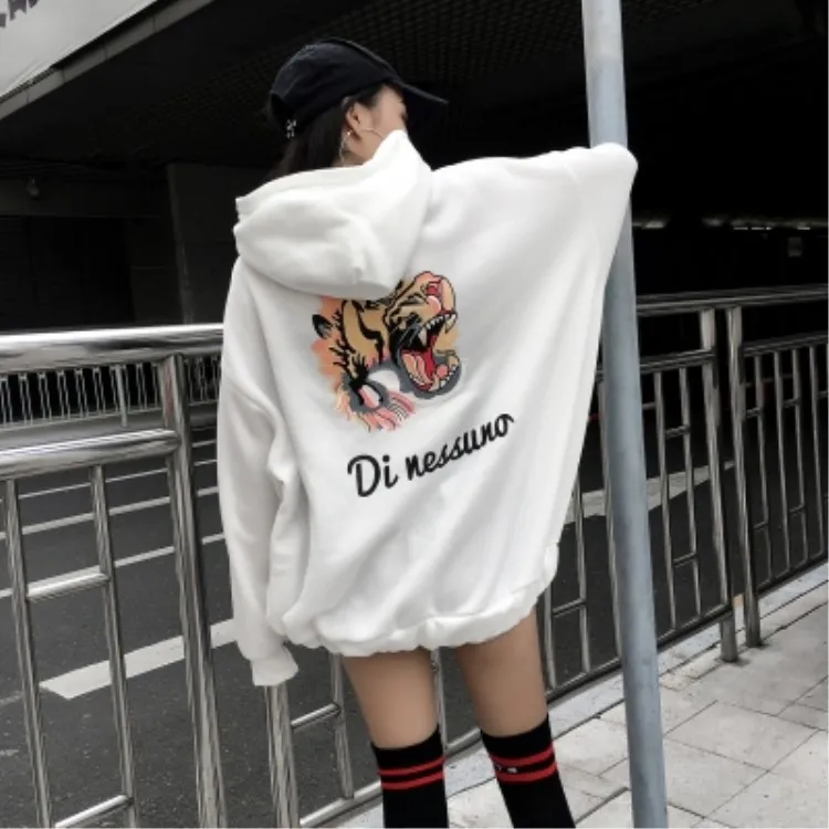 XAW19A Осенние женские толстовки пуловер B толстовки Harajuku унисекс толстовки Femmes джемпер женский Вышивка Тигр печати mujer с капюшоном - Цвет: XAW19A