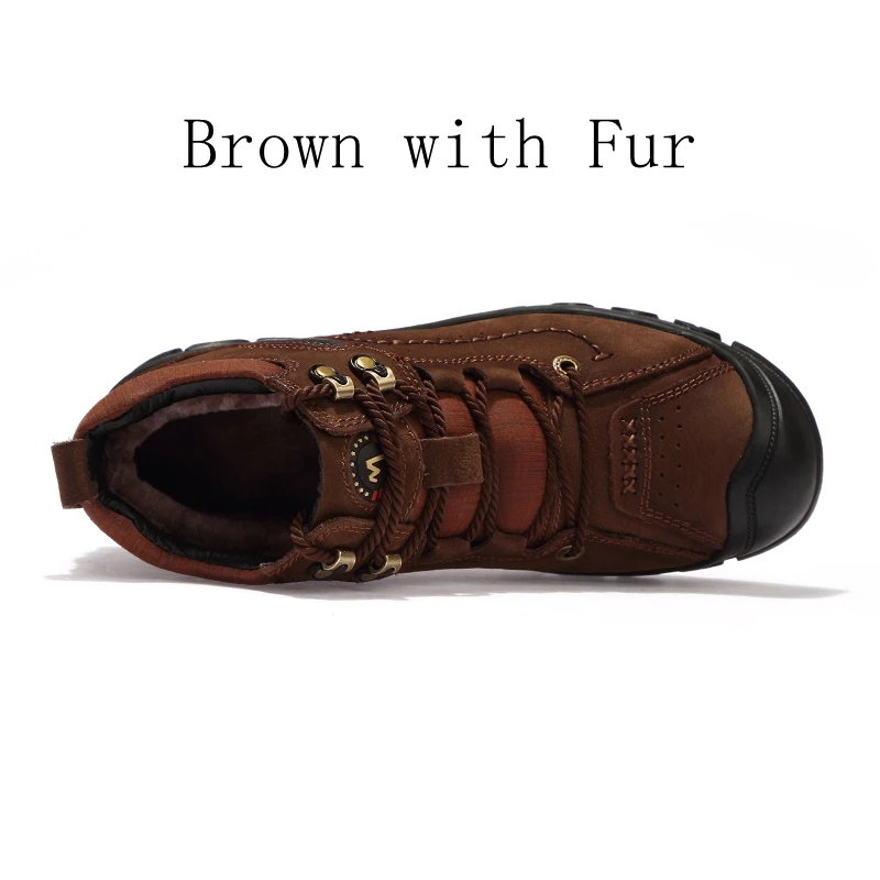 Brown with Fur Золотые саплинговые мужские тактические ботинки, Мужская походная обувь, кроссовки из натуральной кожи, ботинки для горной охоты с мехом, Мужская Уличная обувь - Цвет: Brown with Fur