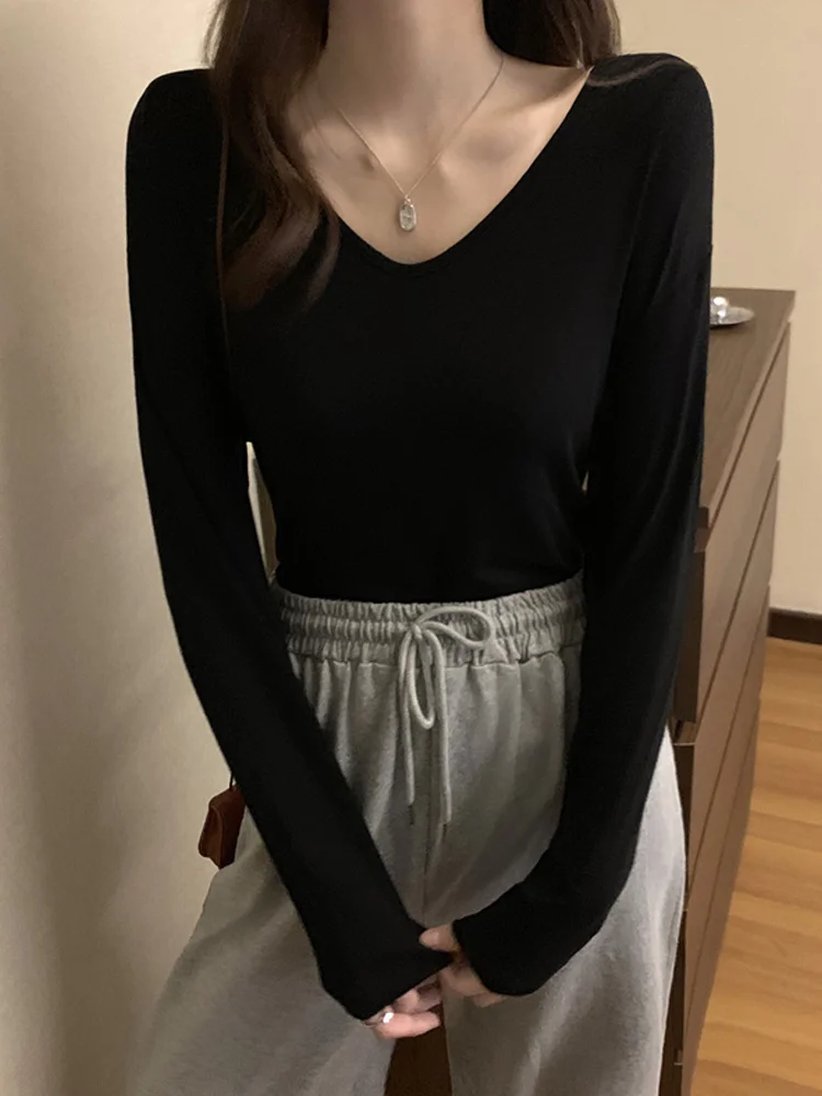 

Женский трикотажный свитер с V-образным вырезом и длинными рукавами, новинка 2021, Ранняя осень, Корейская версия, облегающая верхняя одежда, ж...