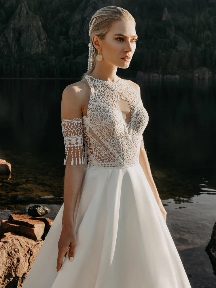 Элегантные свадебные платья трапециевидной формы с вырезом лодочкой и