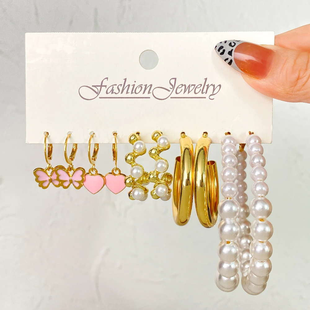 KISSWIFE Золотые металлические акриловые серьги-бабочки набор для женщин жемчужное