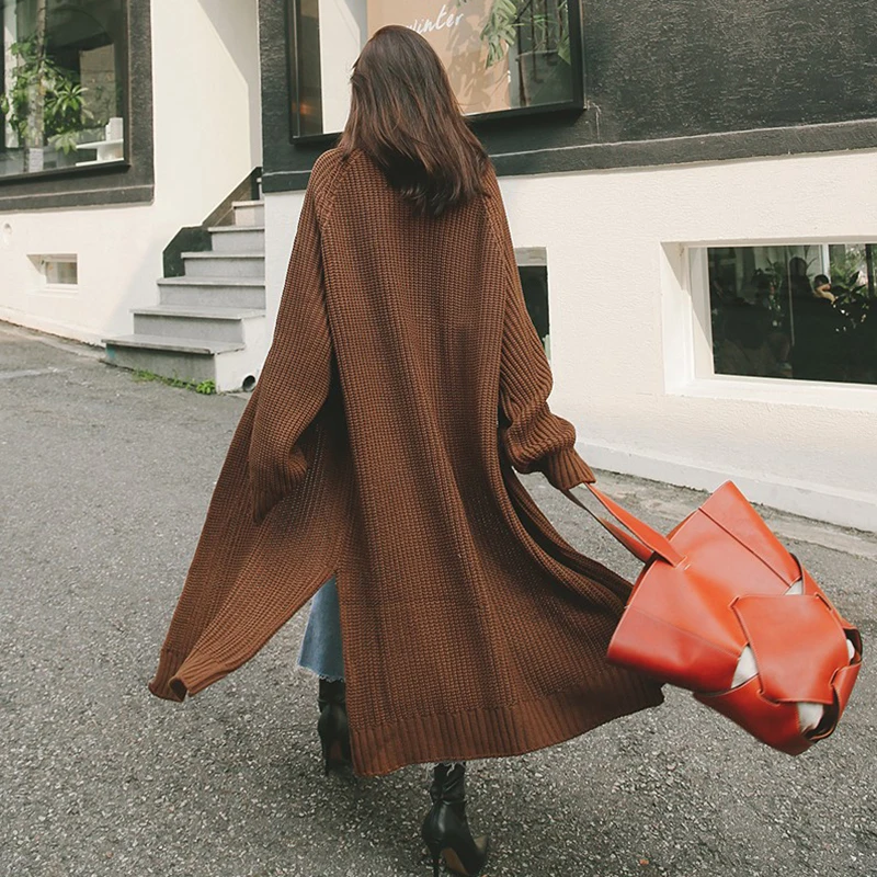 Женский вязаный кардиган оверсайз GALCAUR свитер с Боковым Разрезом V-образным