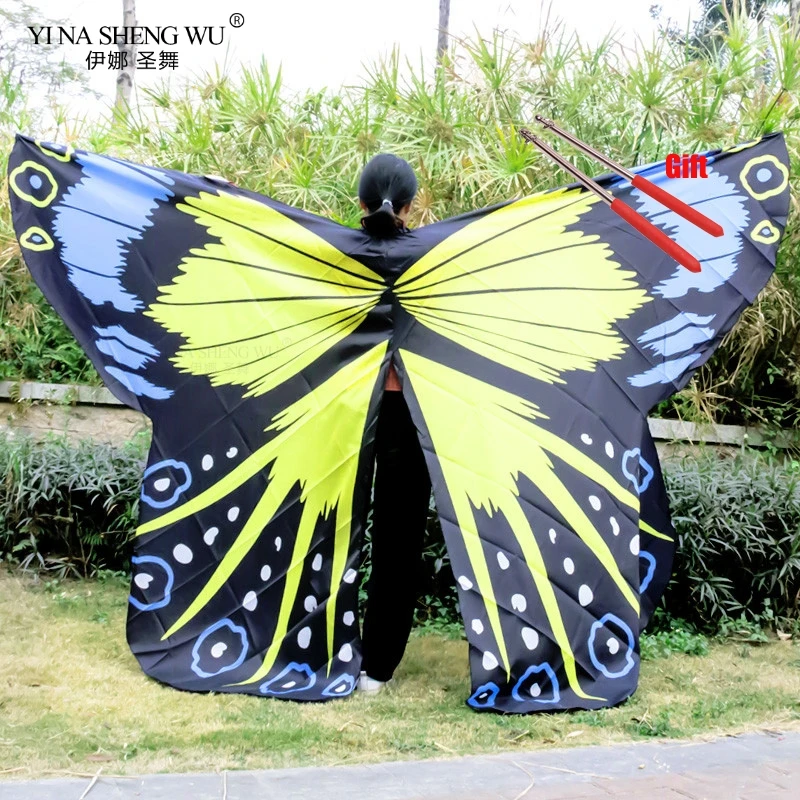 

Крылья для танца живота с палочками, Бабочка, радужные красочные крылья для взрослых и женщин, костюмы для танца живота