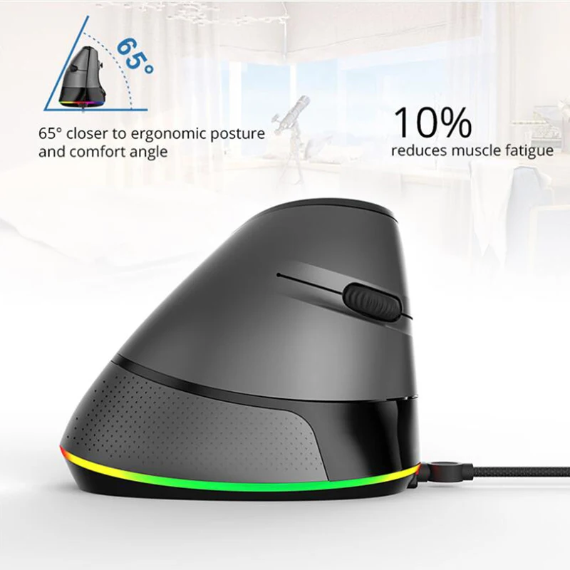 Вертикальная игровая мышь Ajazz AJ307 проводная эргономичная 4800DPI регулируемая USB 7