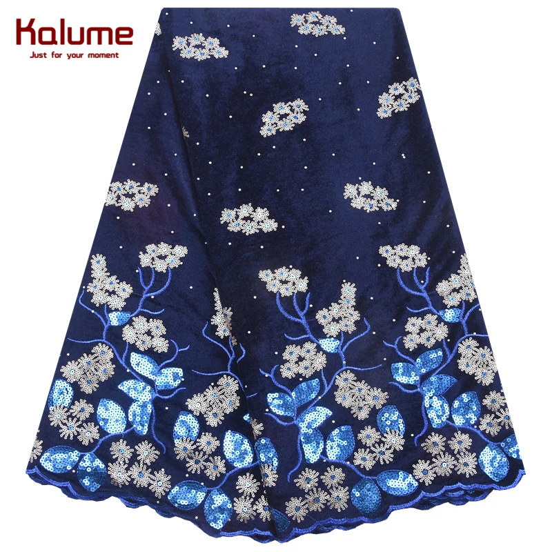 Kalume африканская бархатная кружевная ткань с блестками высокого качества