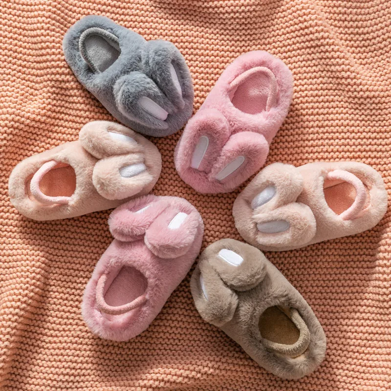 Детские пушистые тапочки плюшевая хлопковая обувь с кроликом детские домашние