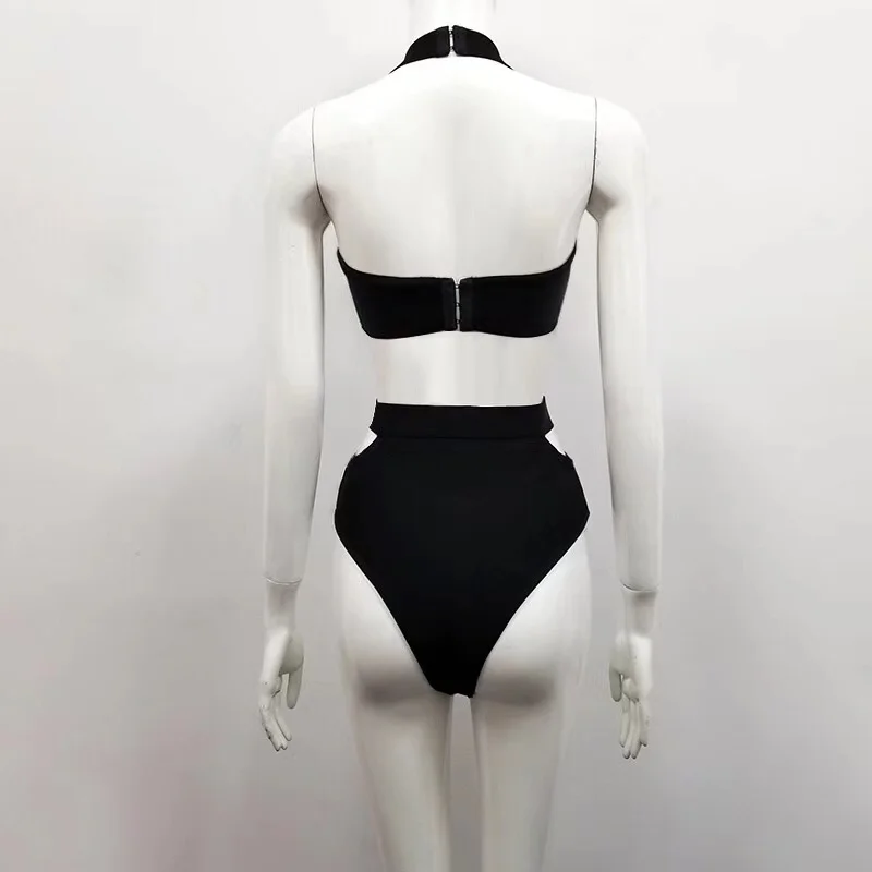 

Black Women Spaghetti Strap Mangoes Halter Party Beach Wear Bandage Bodycon Bathsuit Swimsuit