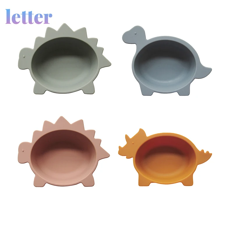 

New Design Baby Silicone Dinosaur Feeding Bowl Kids Toddler Assist Set BPA Free High Quality Silicone Dinnerware Baby Plate