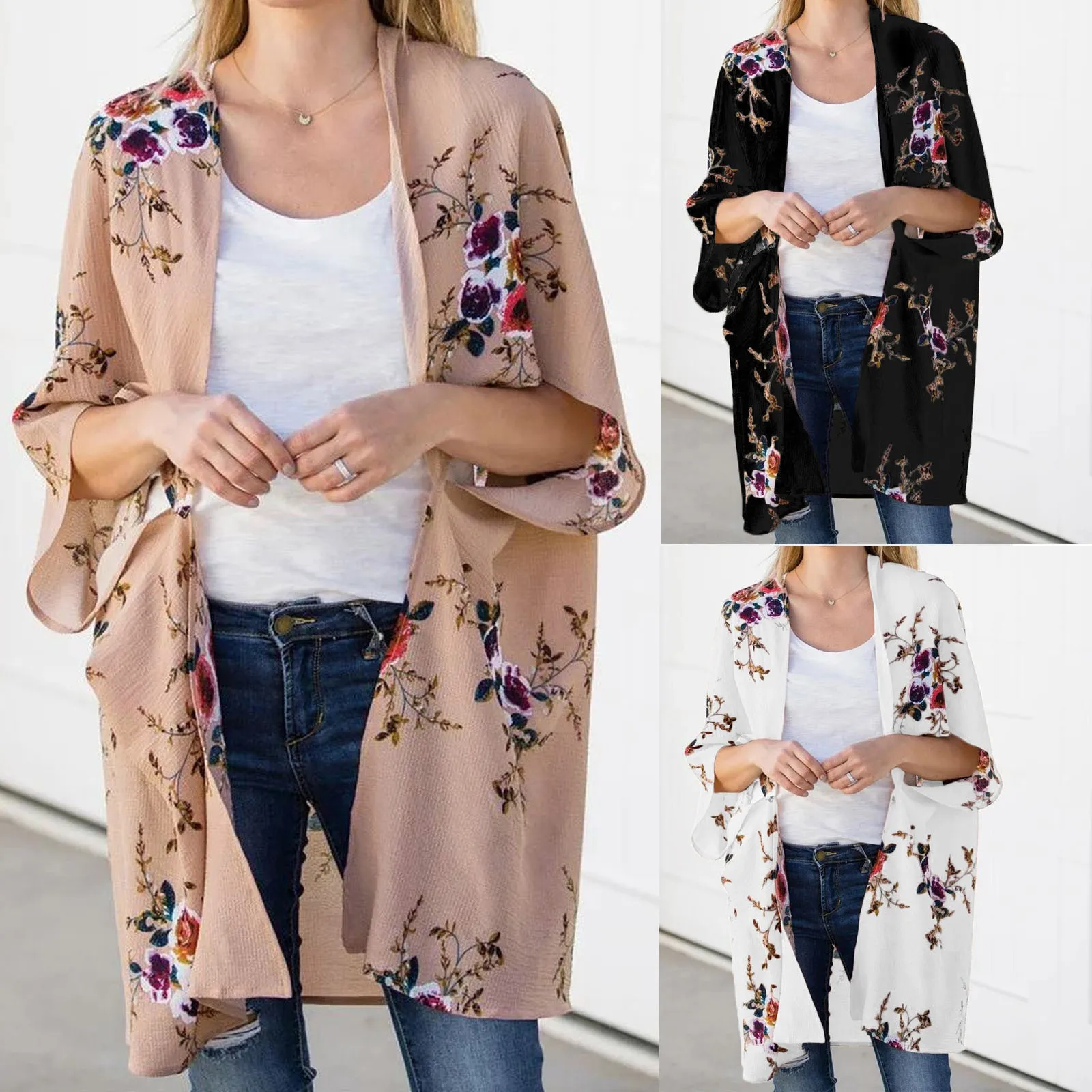 

Женская Пляжная накидка, шифоновый кардиган свободного покроя с принтом, солнцезащитное пальто, парео, Пляжная блузка для бикини