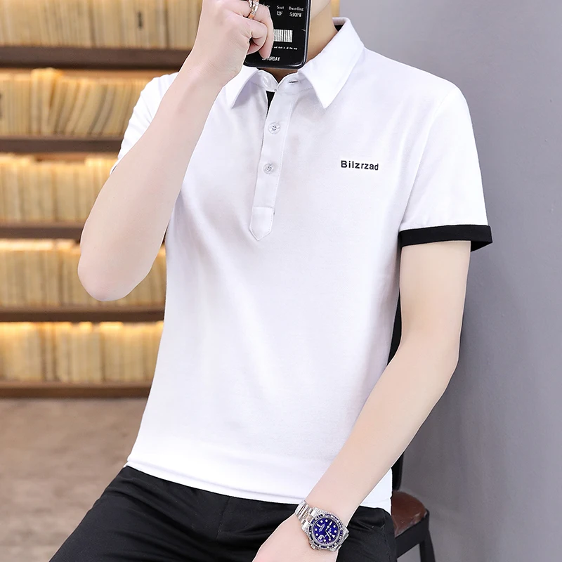 

Мужская хлопковая футболка-поло, приталенная дышащая футболка-поло с коротким рукавом, в стиле преппи, для тенниса и гольфа, лето 2021