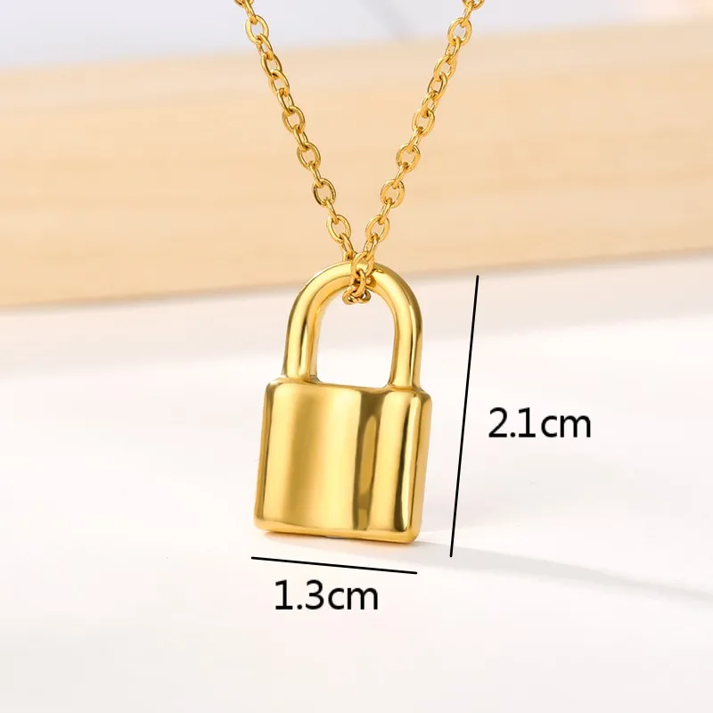 

Concave Lock Pendant Necklaces Men Gold Stainless Steel Chain Choker Convex Lock Necklace For Women Best Couple Jewelry Gift Bff