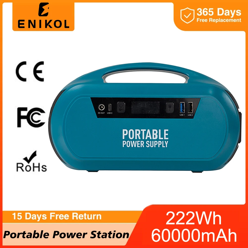 

Enikol 120W Outdoor Camping Portable Power Station Travel Emergency Energy Power Supply 222Wh/60000mAh Power Bank For Notebook