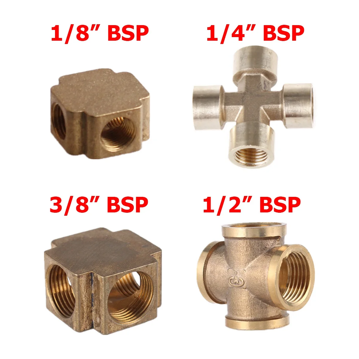 

Brass Pipe Fitting Cross 4 Way 1/8" 1/4" 3/8" 1/2" BSP Female Thread Copper Barbed Connector Coupler Adapter Coupling Air Water