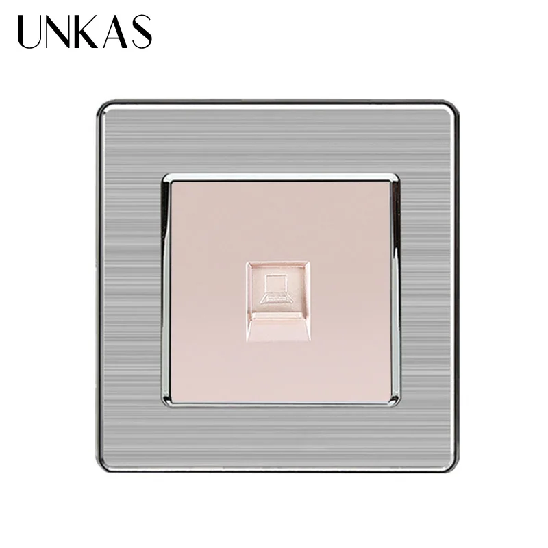UNKAS 1 Gang RJ45 Интернет-разъем CAT5E нержавеющая сталь матовая панель компьютерная